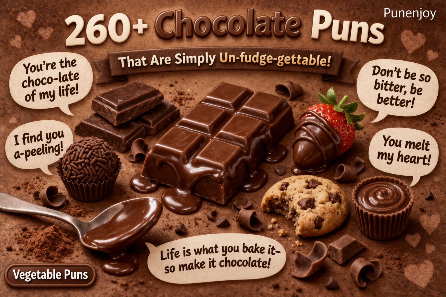 Chocolate puns funny collection with realistic chocolate bars - Punenjoy.online