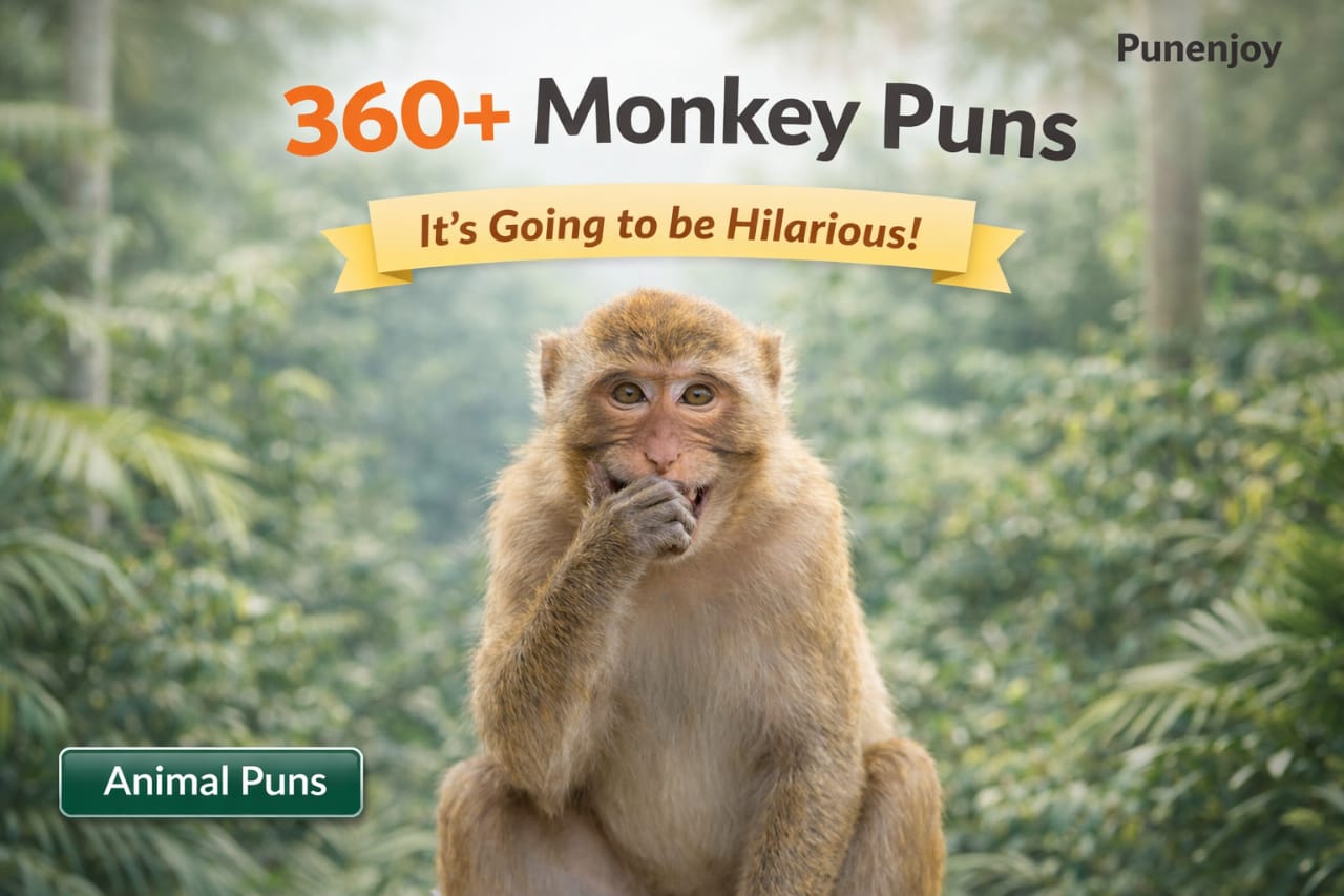 Funny monkey puns collection with cute monkey illustration